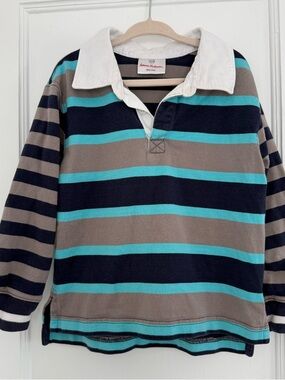 Hanna Andersson 100% Cotton Boys Striped Long Sleeve Rugby Polo Shirt Sz 100 4T